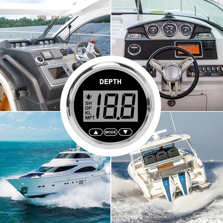 Digitaler Bootstiefenmesser, 52 Mm/2 Zoll Marine-Tiefenmesser, Wasserdichter Armaturenbrett-Tiefenme