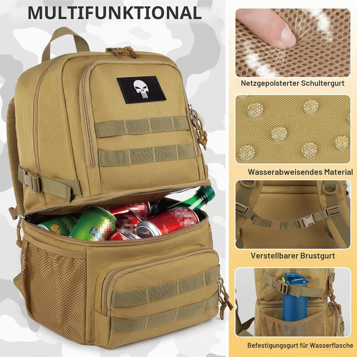 Taktischer Doppelstock-Kühlrucksack für Herren – Grosser Lunch-Rucksack mit 2 Fächern, Weiche Kühlta