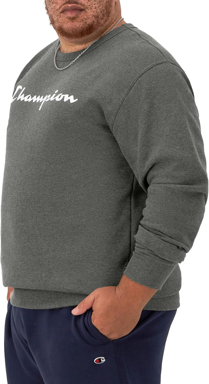 Champion Herren Powerblend Fleece Crew, Script Logo Sweatshirt 3XL Lang Graniteheather, 3XL Lang Gra