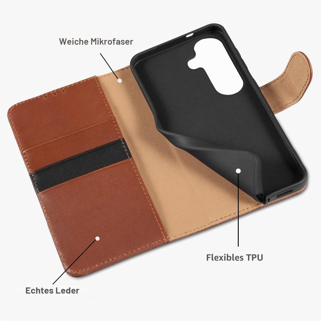 LENSUN Hülle für Samsung Galaxy S26 Echtleder, Handyhülle [Premium Echtes Leder][Standfunktion][RFID