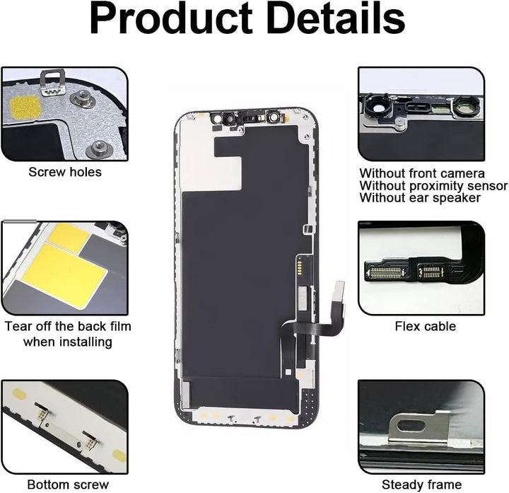 Dinow für iPhone 12/12 Pro Display OLED 6,1" für iPhone 12/12 Pro Display Reparaturset, für iPhone 1