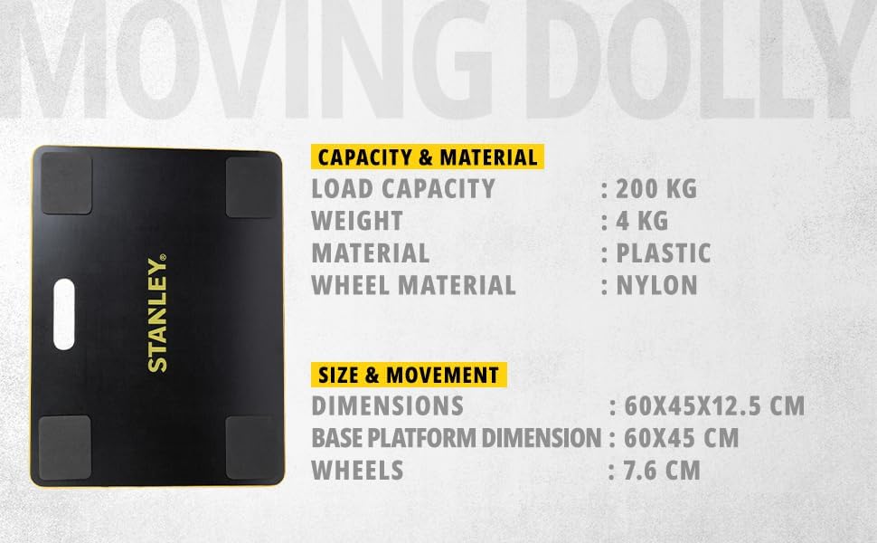STANLEY Transportroller/Transporthilfe Medium, Tragkraft 200kg, SXWT-MS573, Abmessungen Ladefläche 6