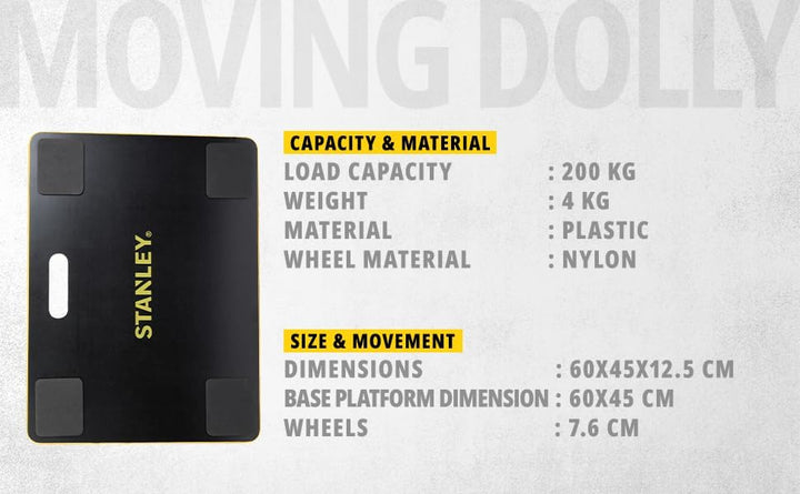 STANLEY Transportroller/Transporthilfe Medium, Tragkraft 200kg, SXWT-MS573, Abmessungen Ladefläche 6
