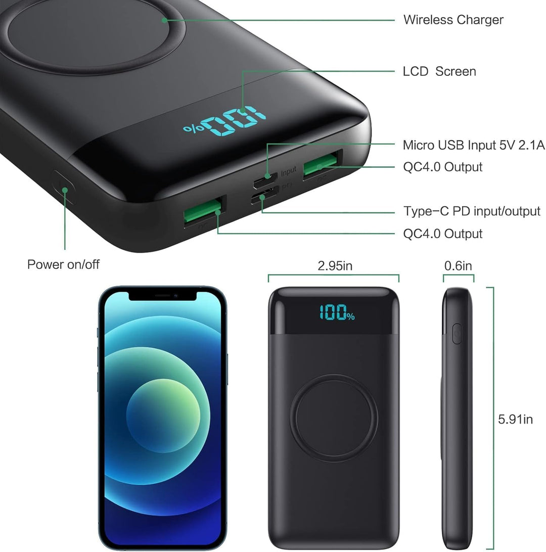 Wireless Powerbank Schnellladen 26800mAh, Power Bank 25W PD3.0+QC4.0, 15W Wireless Charger Powerbank