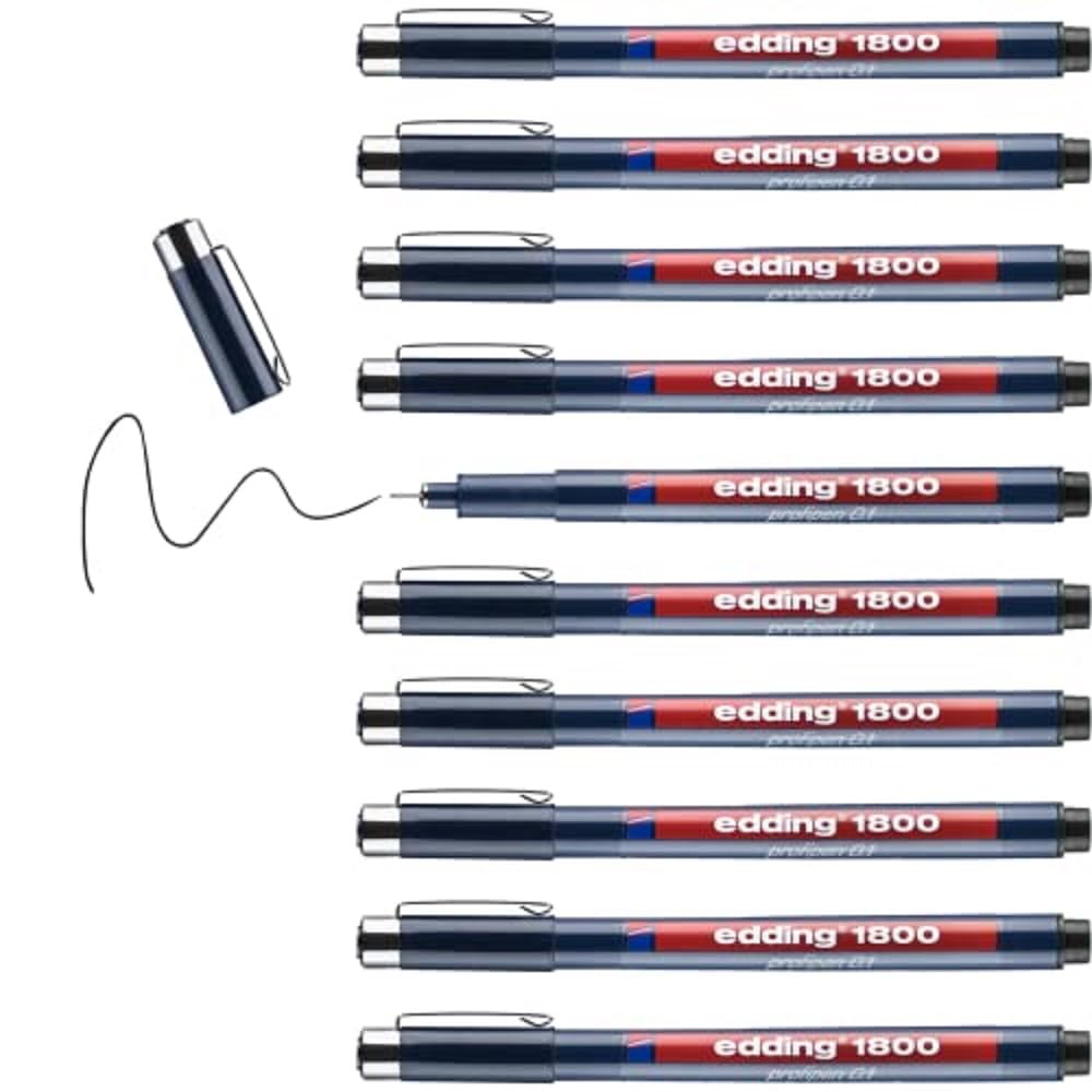 edding 1800 Präzisionsfeinschreiber - schwarz- 10 Stifte - Linienbreite 0,25 mm - Fineliner zum präz