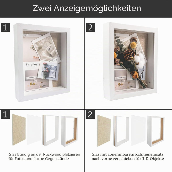 GraduatePro 3D bilderrahmen 23x28 zum befüllen schaukasten Wand für Weiss Objektrahmen Hochzeit Box