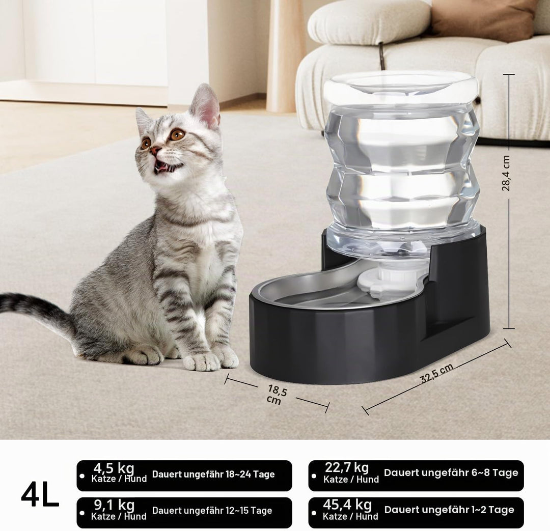 Sfozstra Automatischer Wasserspender durch Schwerkraft für Katzen: Edelstahl-Wassernapf schwarz 4 l,
