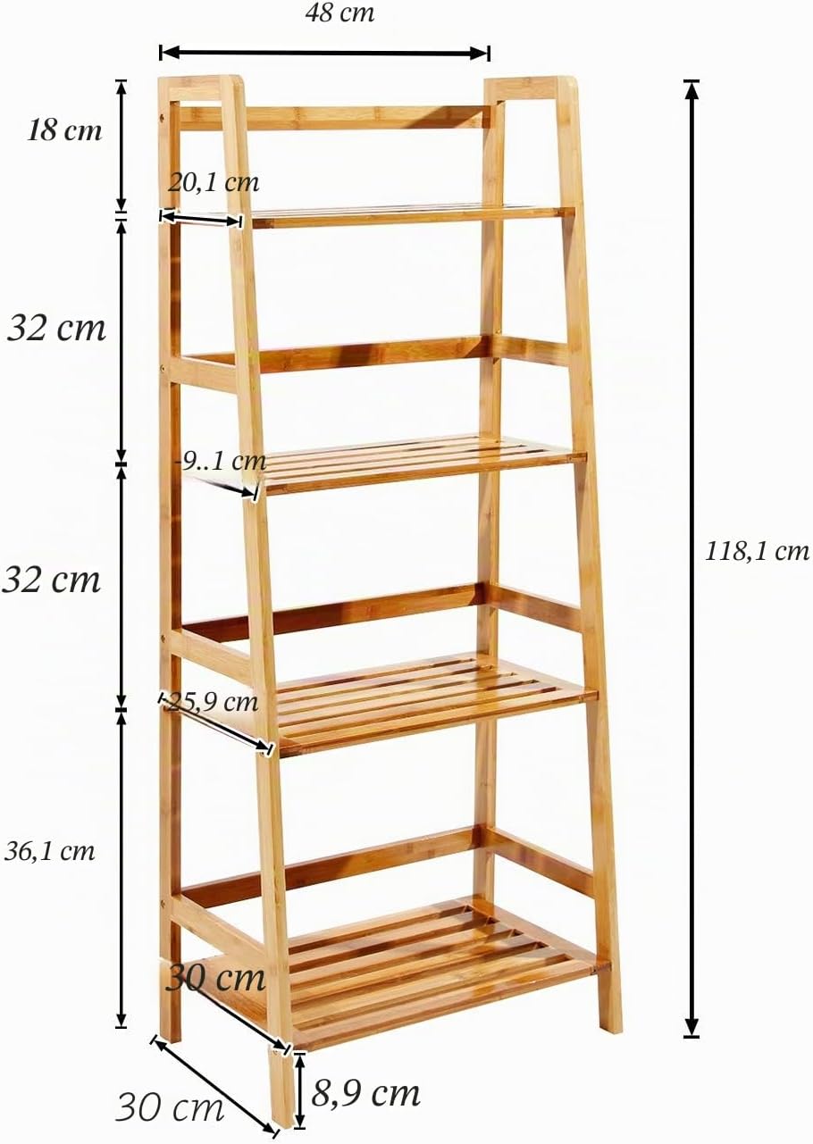 sogesfurniture Bücherregal Bambus Leiterregal Pflanzenregal Badregal Lagerregal mit 4 Böden, perfekt