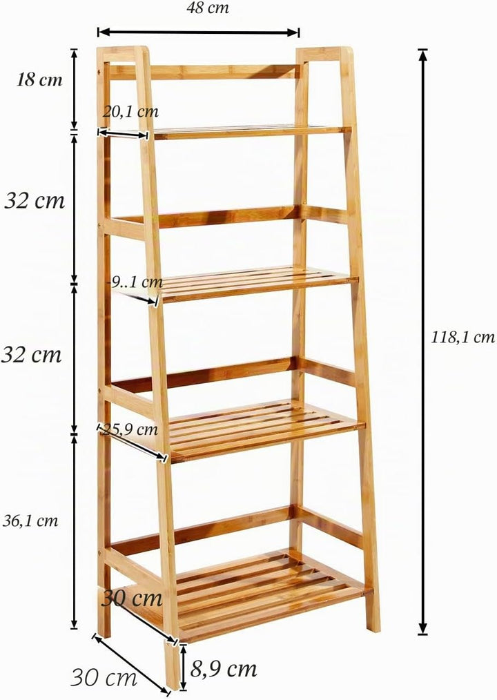 sogesfurniture Bücherregal Bambus Leiterregal Pflanzenregal Badregal Lagerregal mit 4 Böden, perfekt