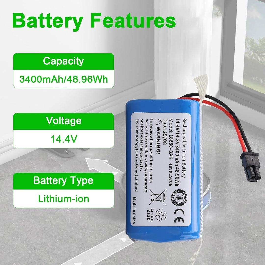 3400mAh Ersatzakku Kompatibel mit Tikom G8000 PRO Roboterstaubsauger Akku für Tikom G8000 PRO