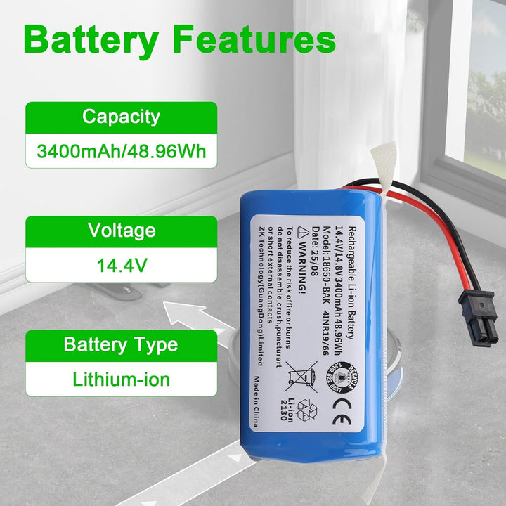 3400mAh Ersatzakku Kompatibel mit Tikom G8000 PRO Roboterstaubsauger Akku für Tikom G8000 PRO