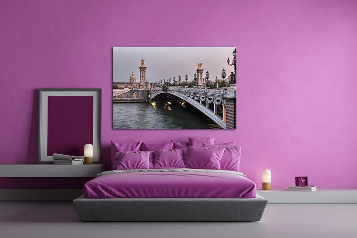 deyoli Brücke am Seineufer in Paris Format: 80x60 als Leinwandbild, Motiv fertig gerahmt auf Echthol