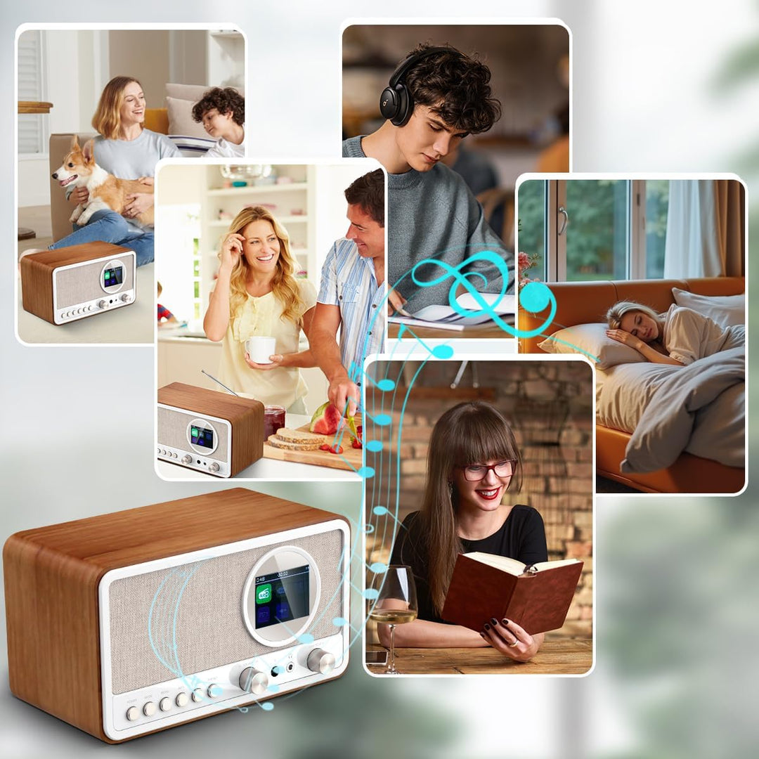 DAB DAB+ / FM Radio mit Fernbedienung, Bluetooth, 5W HiFi Lautsprecher, Kopfhöreranschluss, USB, AUX