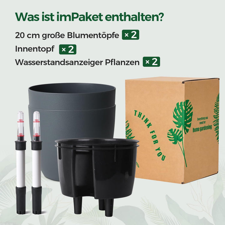 T4U 2Pcs 20cm Selbstbewässerungstopf mit Wasseranzeiger, Praktischer Blumentopf für vielbeschäftigte