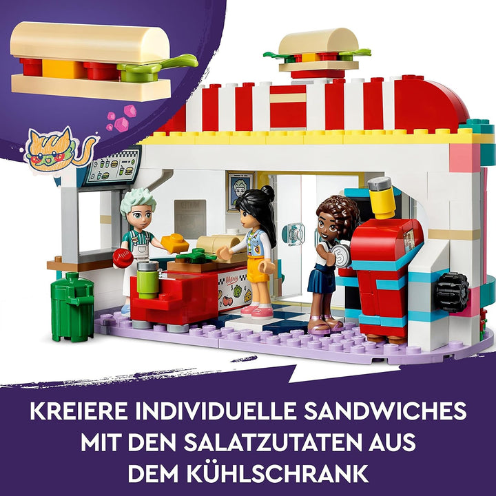 LEGO 41728 Friends Restaurant in der Innenstadt mit Spielzeug Mini-Puppen Liann, Aliya und Charli au