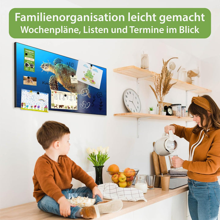 banjado Magnettafel schwarz 78 x 37cm / Magnetwand Metall/Magnetpinnwand als Memoboard/Pinnwand Magn