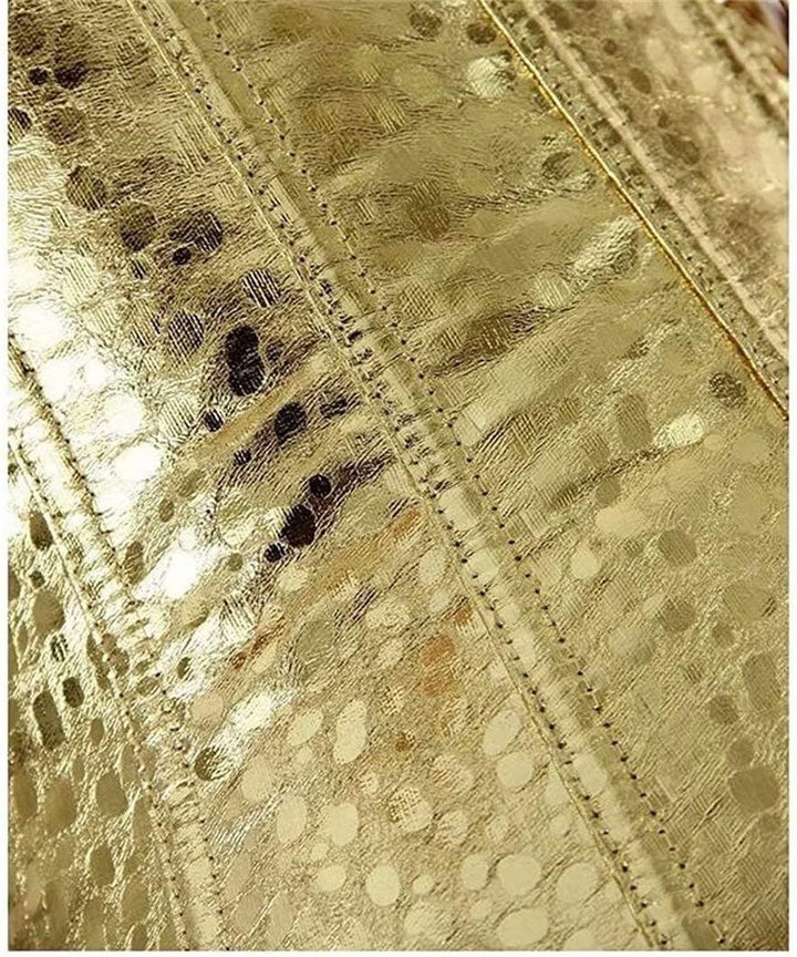 Josamogre Leder Korsett Corset Top Damen Kunstleder Corsage Gothic Reissverschluss Sexy XXS Gold, XX