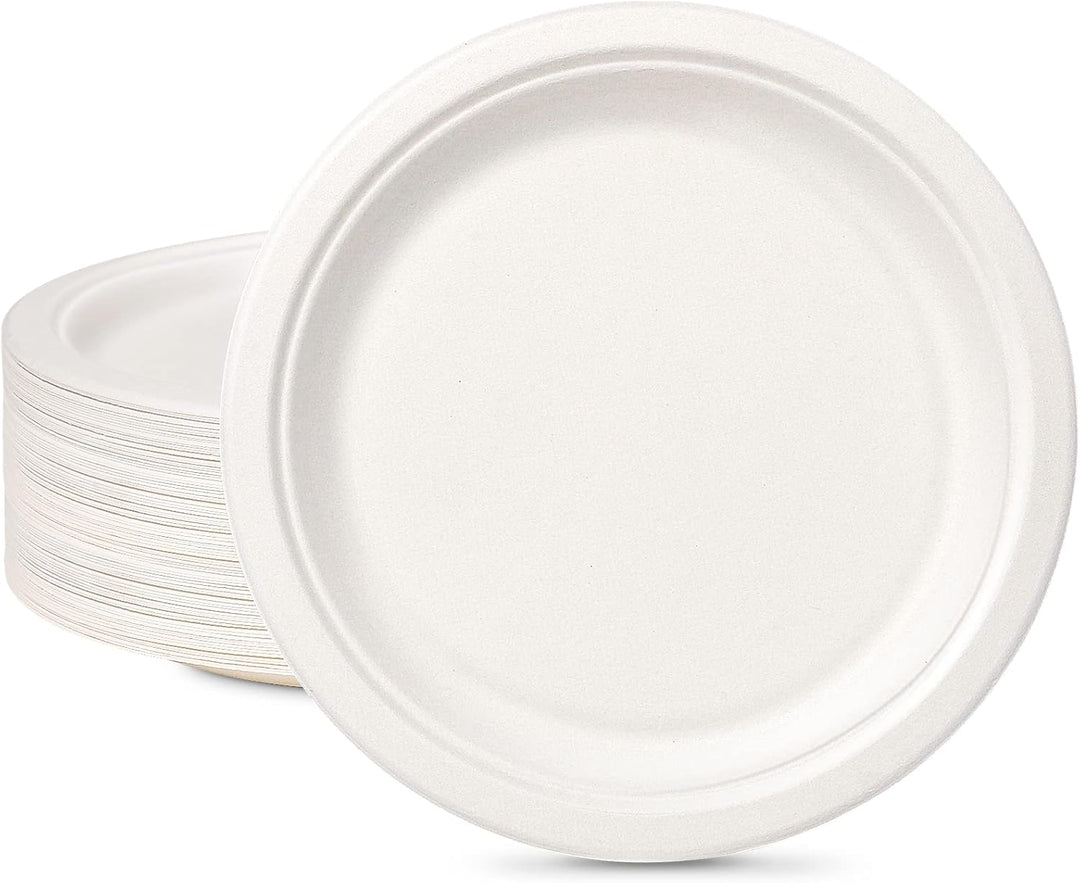 Einwegteller 100 Stück Pappteller 26CM Weiss Rund Einweggeschirr Gross Einmalteller Zuckerrohr Einwe