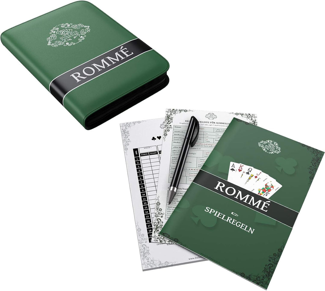 Bullets Playing Cards, Rommee Set, 2X Rommekartendeck in Kunstleder Etui mit Regelheft, Stift, Notiz