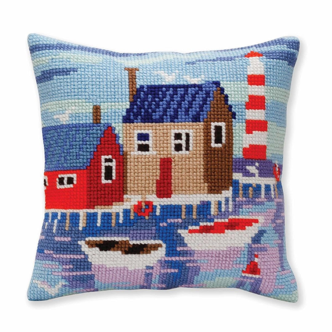 Collection d'Art 5388 Ruhiger Hafen Kreuzstichkissen, Baumwolle, Mehrfarbig, 40x40cm