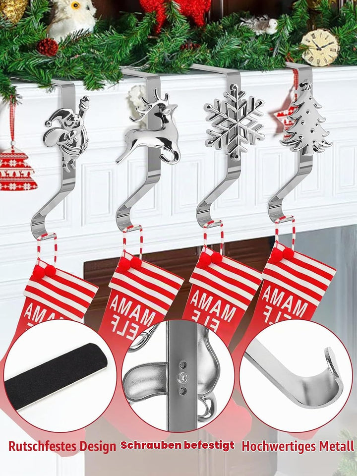4 Stück Weihnachtsstrumpf Halter für Kamin, Kalolary 4 Stile Weihnachtsstrumpfhalter für Kaminsims R