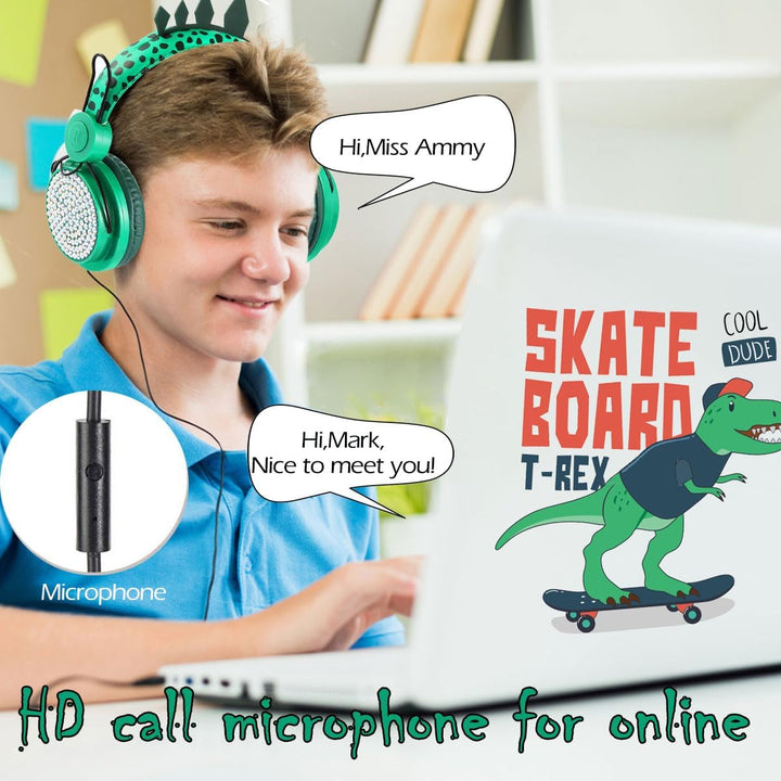 Dinosaurier Kopfhörer Bluetooth Kopfhörer Kinder mit Mikrofon, Over Ear Kopfhörer Kabellos Kinder mi