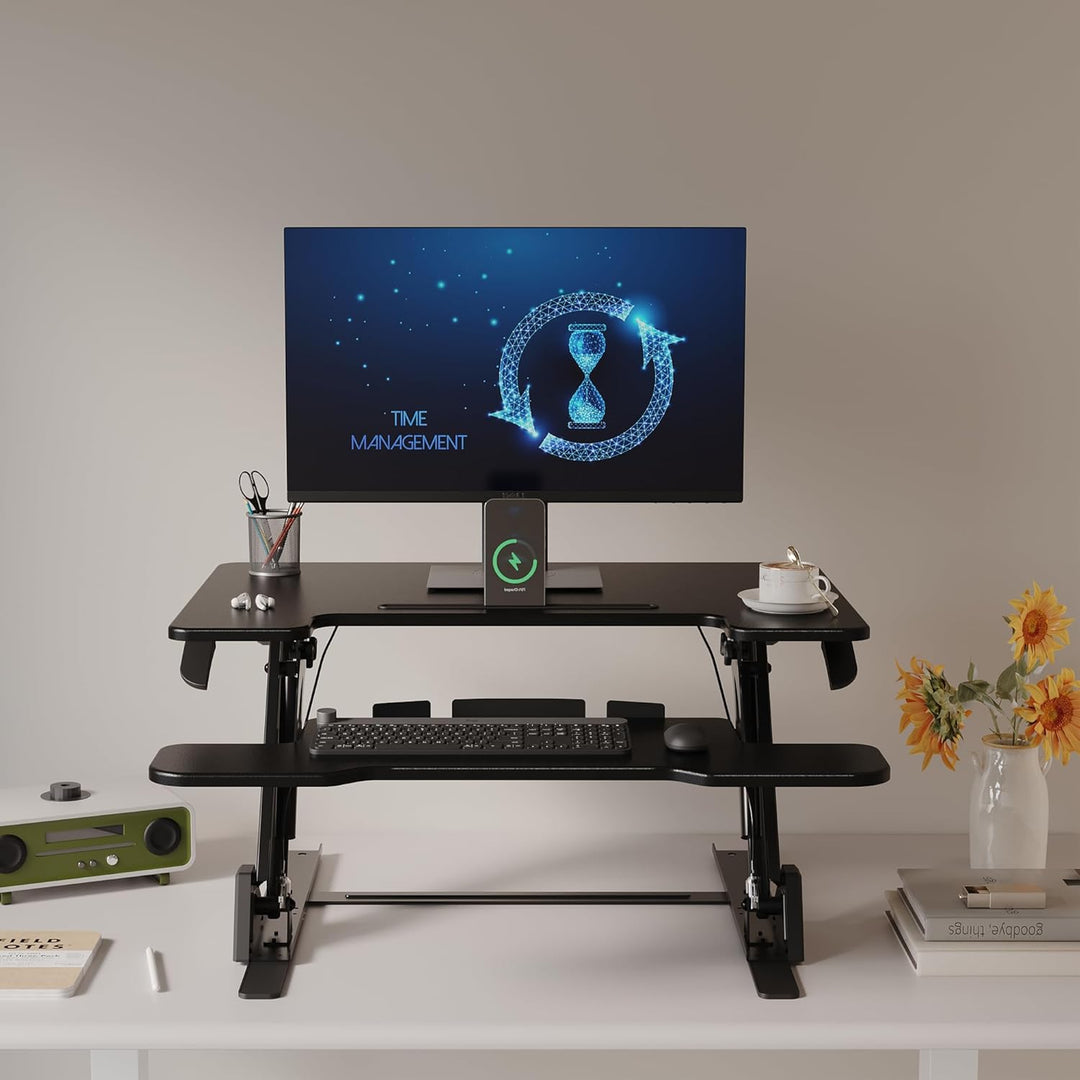 BONTEC Stehpult Höhenverstellbar mit Dual-Gasfeder, Tischaufsatz für Dual Monitor Arbeitsplatz, 81,3
