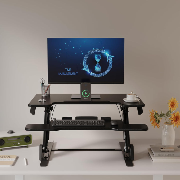 BONTEC Stehpult Höhenverstellbar mit Dual-Gasfeder, Tischaufsatz für Dual Monitor Arbeitsplatz, 81,3