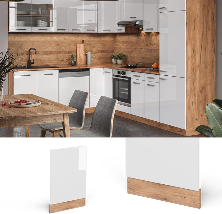 Vicco Frontblende R-Line, Weiss Hochglanz/Goldkraft Eiche, 45 cm ohne Arbeitsplatte Weiss Hochglanz