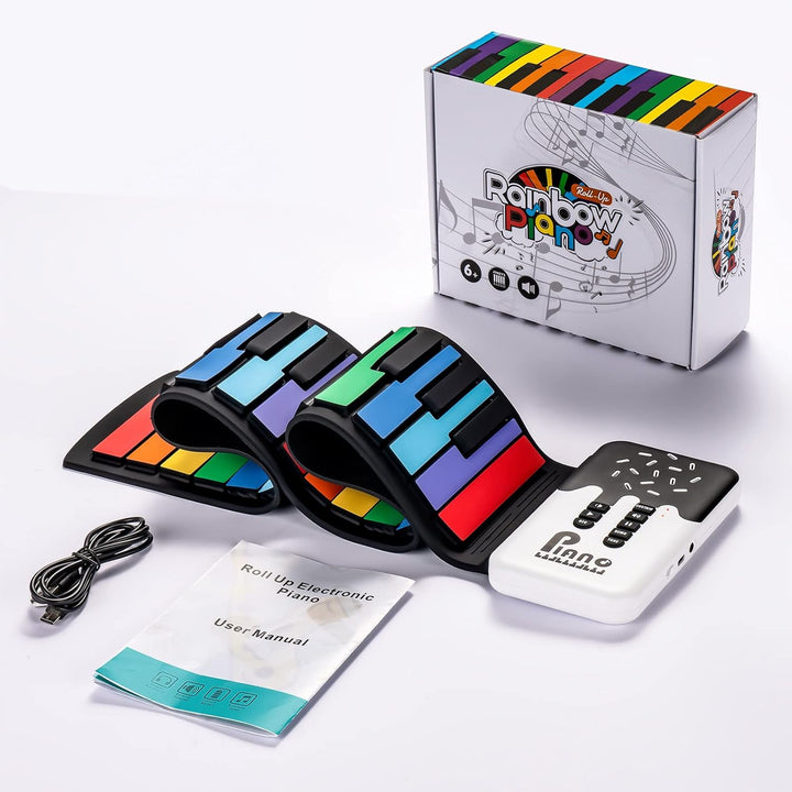 POGOLAB 49 Tasten Roll up Faltbares Piano Klavier für Anfänger, Regenbogen Electronic Keyboards mit
