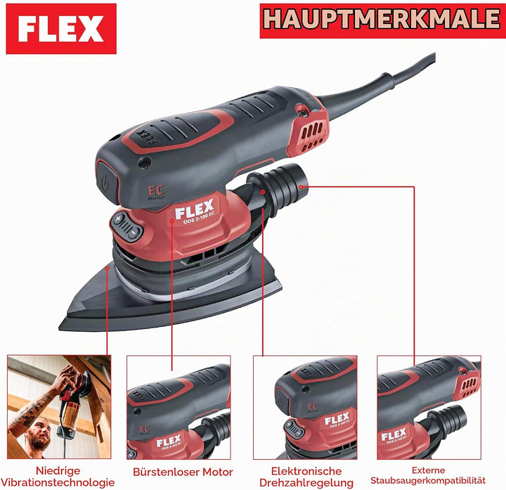 Flex Deltaschleifer ODE 2-100 EC (Schleifplatte 100x150 mm, Schleifmaschine mit Klett-Schleifplatte,