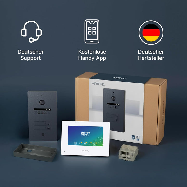 MATHFEL 2 Familienhaus 2 Draht Bus WLAN Video-Türsprechanlage, 10 Zoll Monitor mit Full HD 2 Megapix