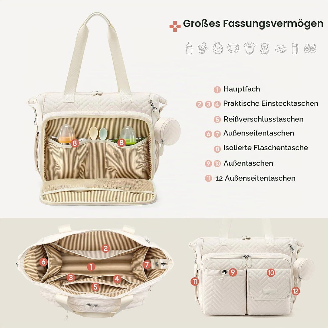 RAINSMORE Baby Wickeltasche Kinderwagen mit Schnullertasche Wickelunterlage Weiss, Weiss