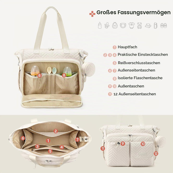RAINSMORE Baby Wickeltasche Kinderwagen mit Schnullertasche Wickelunterlage Weiss, Weiss