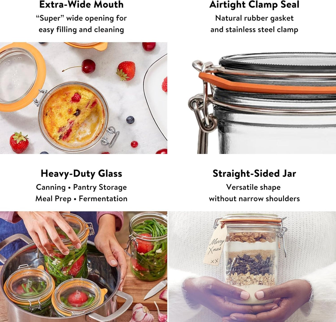 Le Parfait Super Terrine Einmachglas mit geradem Körper, luftdichter Gummidichtung und Glasdeckel, 1