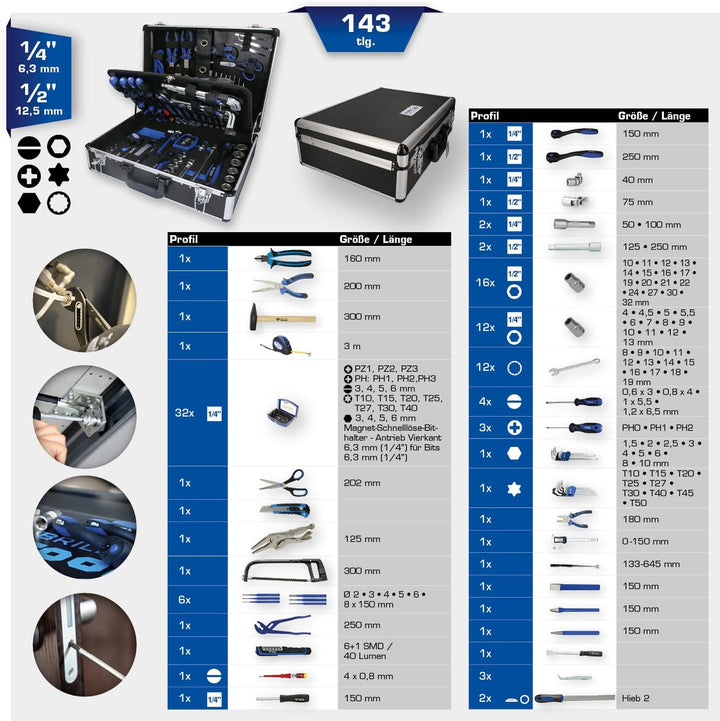 BRILLIANT TOOLS BT024143 1/4" + 1/2" Universal-Werkzeug-Satz, 143-tlg [Powered by KS TOOLS] 143-tlg.