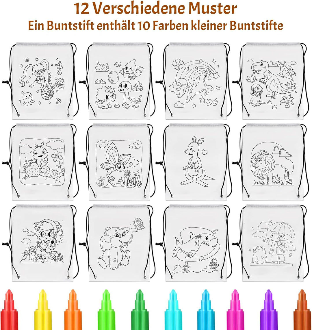 Tigvio Stoffbeutel zum Bemalen für Kinder, 12 Stück Taschen zum Bemalen für Kinder und 12 Stück Stap