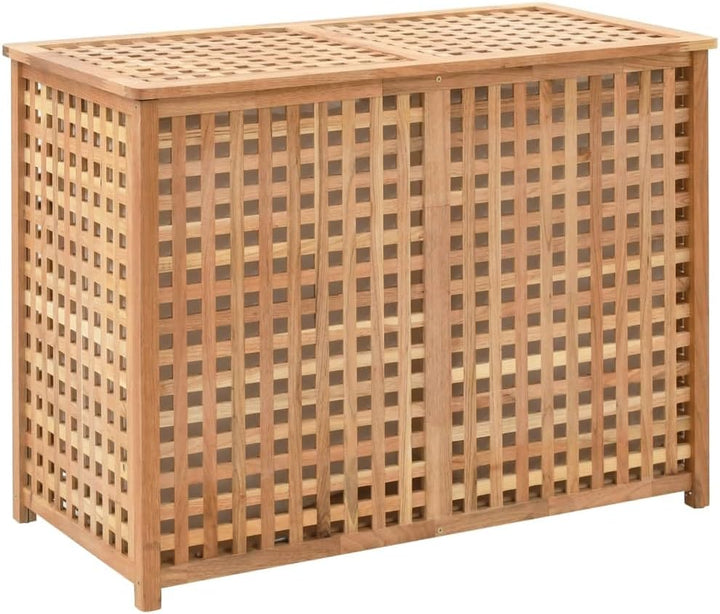 vidaXL Walnussholz Massiv Wäschekorb 2 Staufächer Wäschesammler Wäschebox Wäschetonne Wäschetruhe Wä
