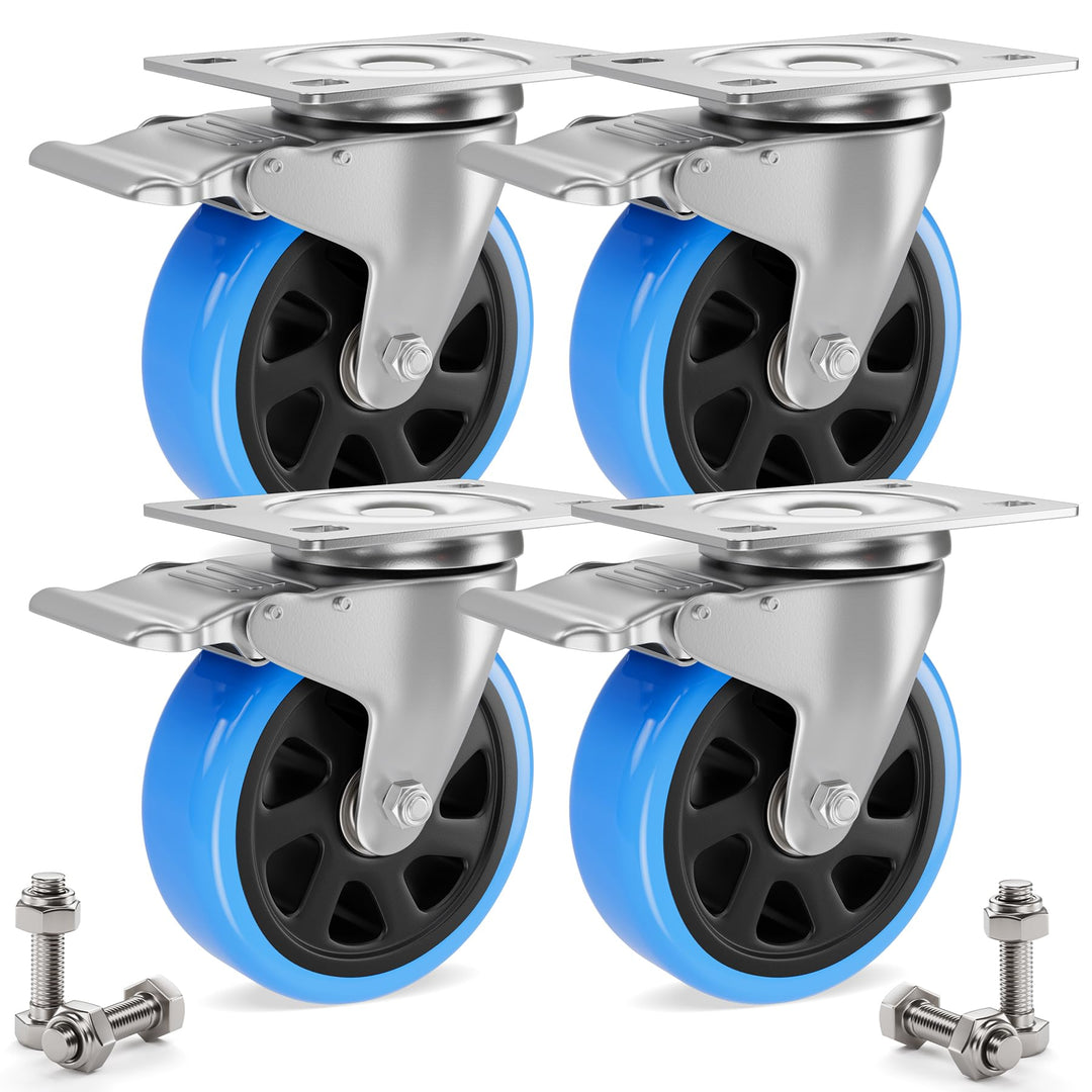 4PCS Lenkrollen 75mm inkl. Montagezubehör Transportrollen Schwerlastrollen mit Bremsem 360° Drehung