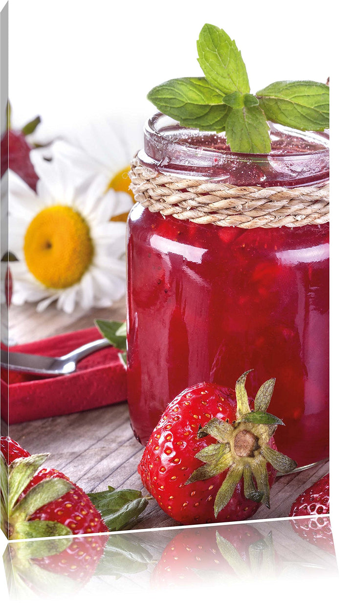 Pixxprint Glas mit Erdbeeren als Leinwandbild/Grösse: 100x70 / Wandbild/Kunstdruck/fertig bespannt,