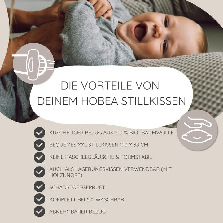 HOBEA-Germany Stillkissen 190 cm x 76 cm XXL Lagerungskissen Schwangerschaftskissen für Baby und Erw