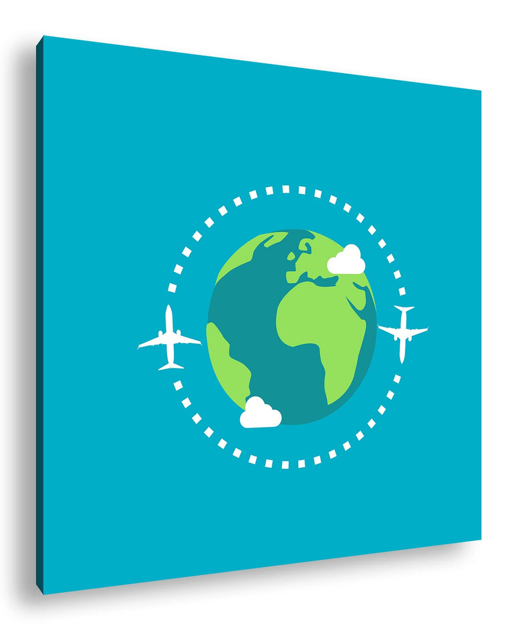 Flugzeug um die Erde Logo Format: 70x70 als Leinwandbild, Motiv fertig gerahmt auf Echtholzrahmen, H