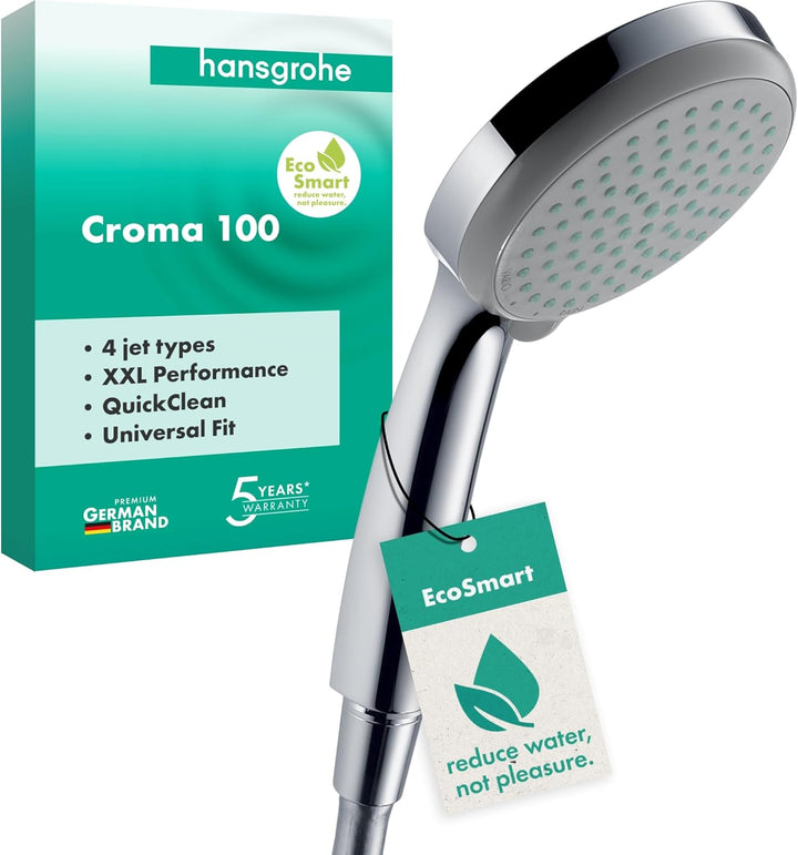 hansgrohe Croma 100 wassersparender Duschkopf 100 mm (4 Strahlarten) Chrom 4 Strahlarten /