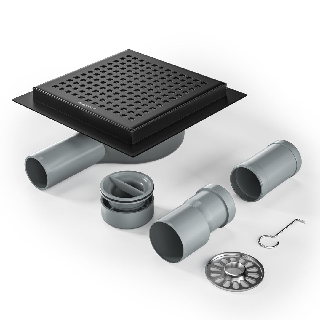 Duschrinne Quadrat 15 * 15cm, 360° Siphon mit Geruchsstop und Haarsieb Edelstahl Ablaufrinne Bodenab