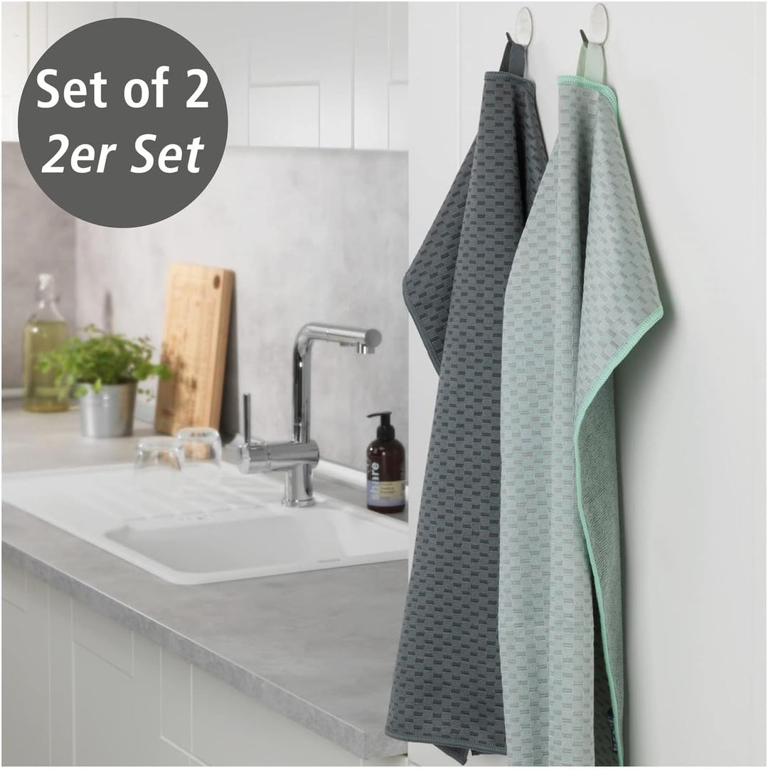 WENKO Mikrofaser Geschirrtücher Miko 2er Set, 2 Handtücher, Polyester, Grau, 40 x 0 x 60 cm, 5474110