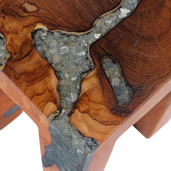 vidaXL Teak Massivholz Sitzhocker Fusshocker Hocker Beistelltisch Harz 30x30x40cm