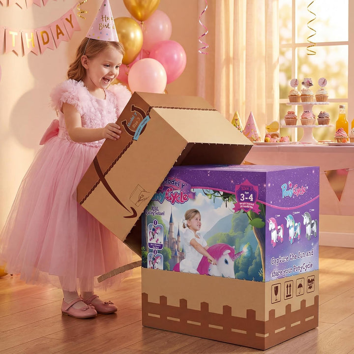 PonyCycle Hochwertig Modell Y Einhorn Spielzeug für Kinder mit Bremse, Graues Einhorn Reitspielzeug