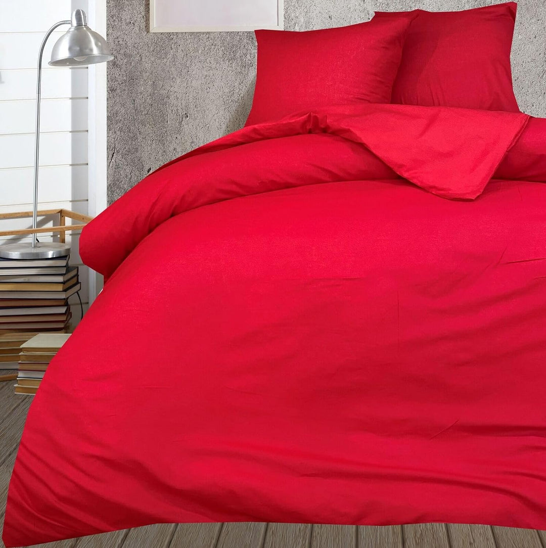 Visaggio Baumwolle Bettwäsche 220x240 cm Einfarbige Bettbezug Garnitur Schlafzimmer Set Rot 240 x 22