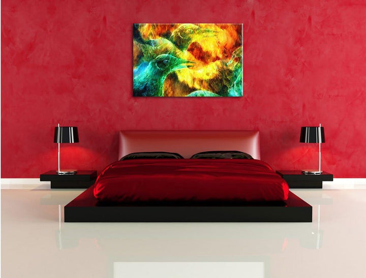 Pixxprint Vogel Phönix Collage Kunst / 100x70cm Leinwandbild bespannt auf Holzrahmen/Wandbild Kunstd