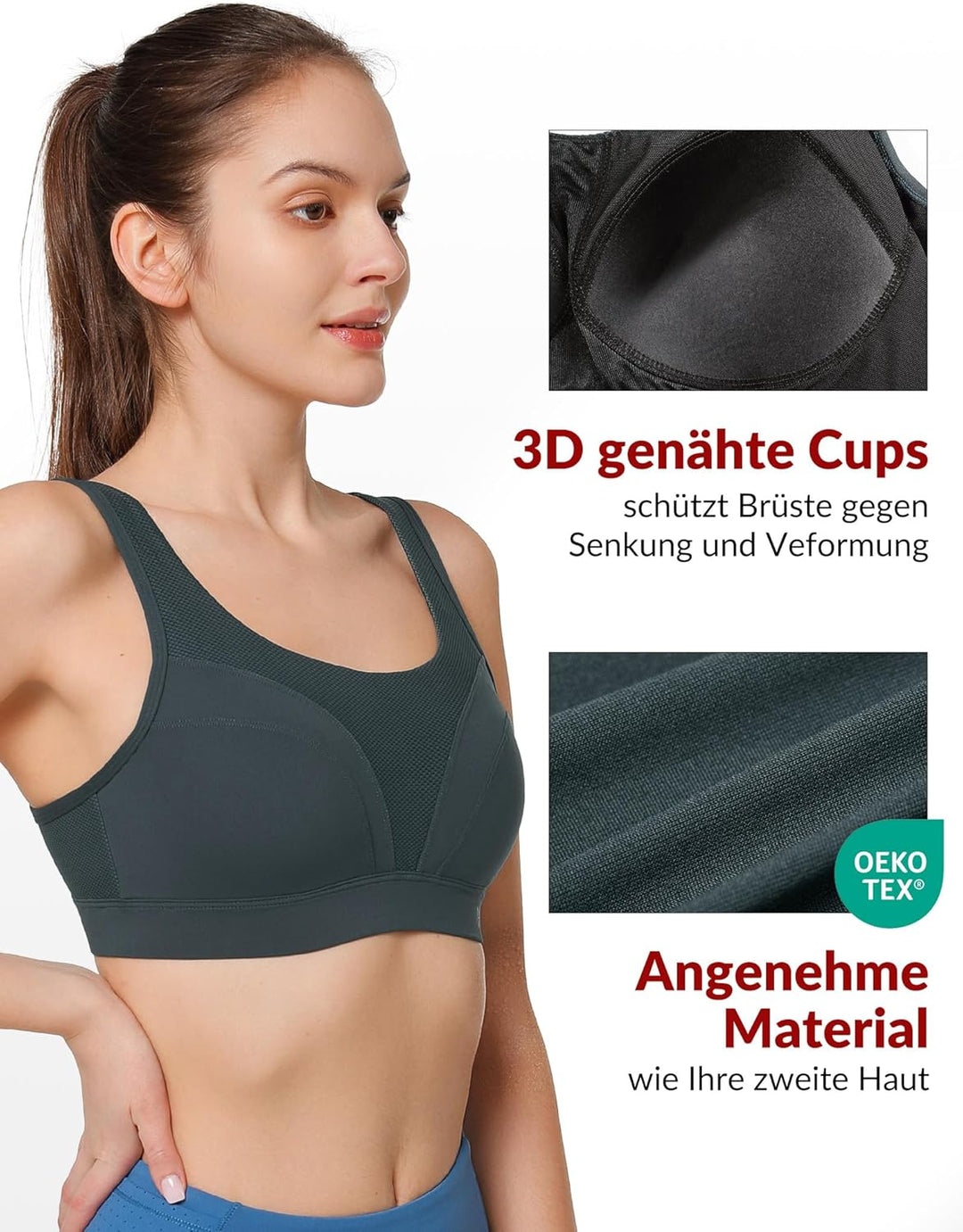 Yvette Sport BH Starker Halt Verstellbar Träger Rückenfrei Gepolstert Fitness Lauf Joggen Bustier Gr